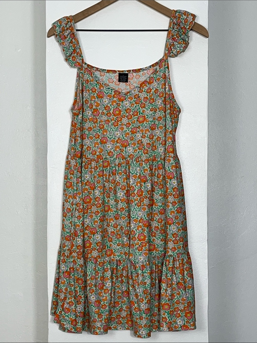 Orange and Mint Floral Ruffle Strap Casual Dress